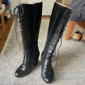 FRYE black leather Parker tall heeled lace-up riding boots 8.5M